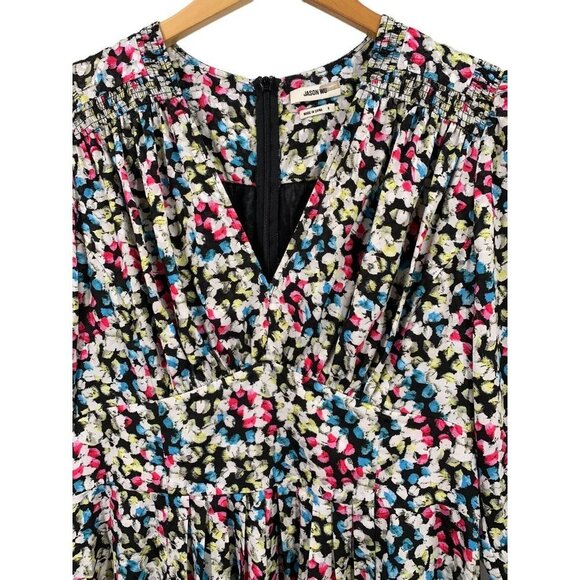 JASON WU Black/Multicolor Dot V-Neck Long Sleeve Dress Size 8 AS IS - Picture 4 of 10